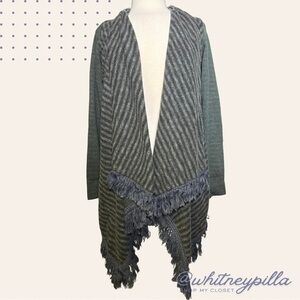 Saturday Sunday sweater draped grey & green open front fringe women small